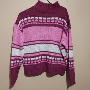 Altar'd State Oversized Mock Neck Knit Sweater Pink Purple Stripe Women's Small